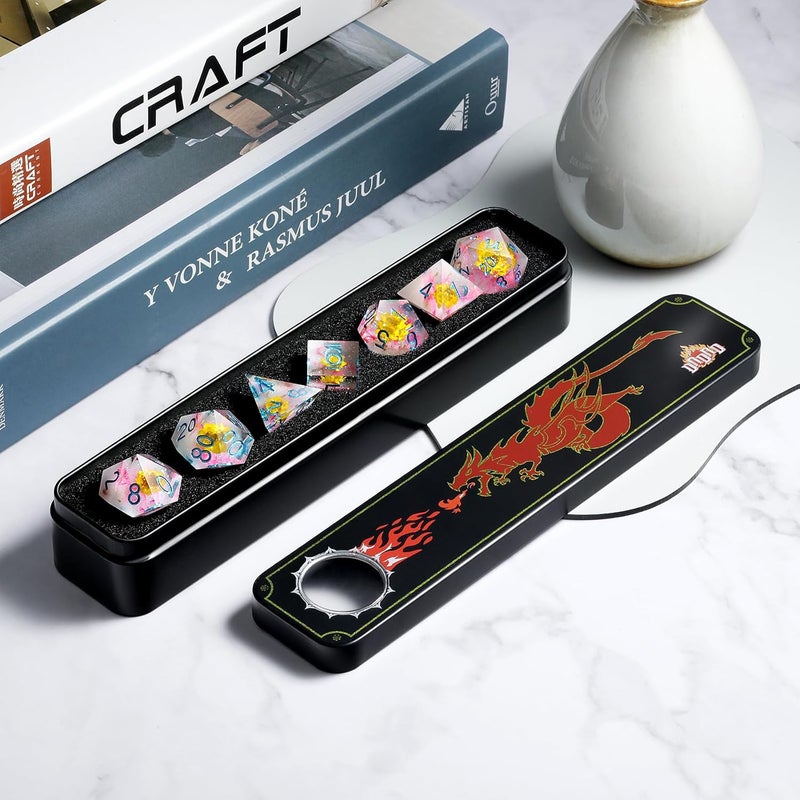 DNDND Resin DND Dice Set Handmade Flower Sharp Edge D&D Die with Gift Case for D&D Dungeons and Dragon Tabletop Games (Chrysanthemum) - Image 3